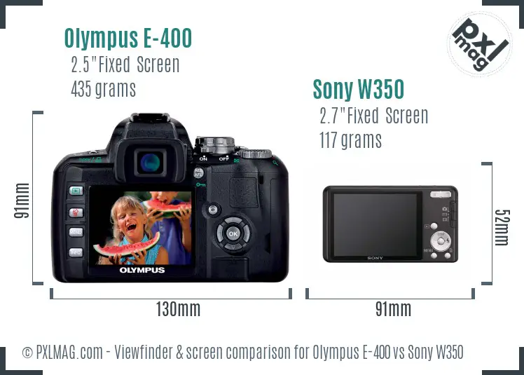 Olympus E-400 vs Sony W350 Screen and Viewfinder comparison