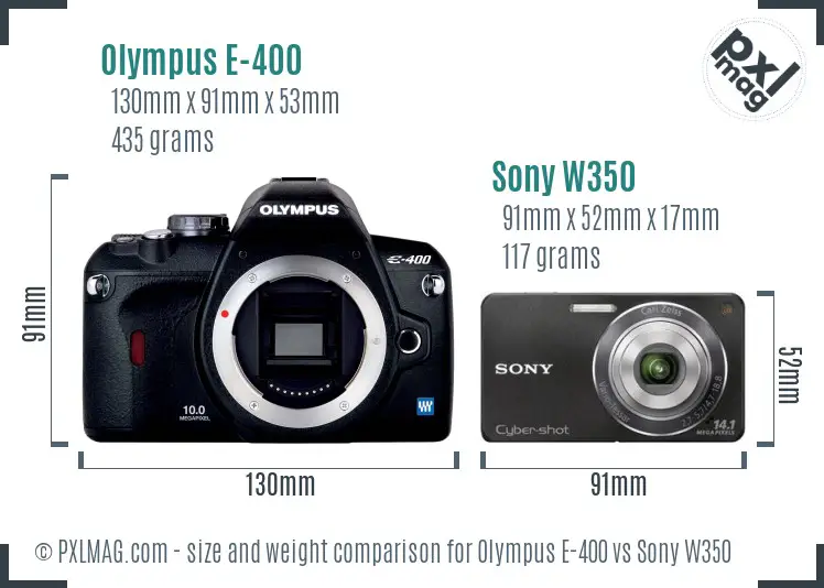 Olympus E-400 vs Sony W350 size comparison