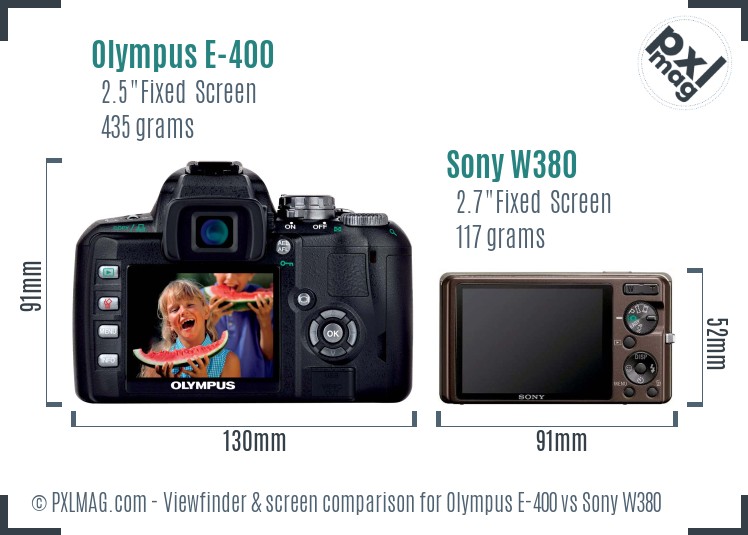Olympus E-400 vs Sony W380 Screen and Viewfinder comparison