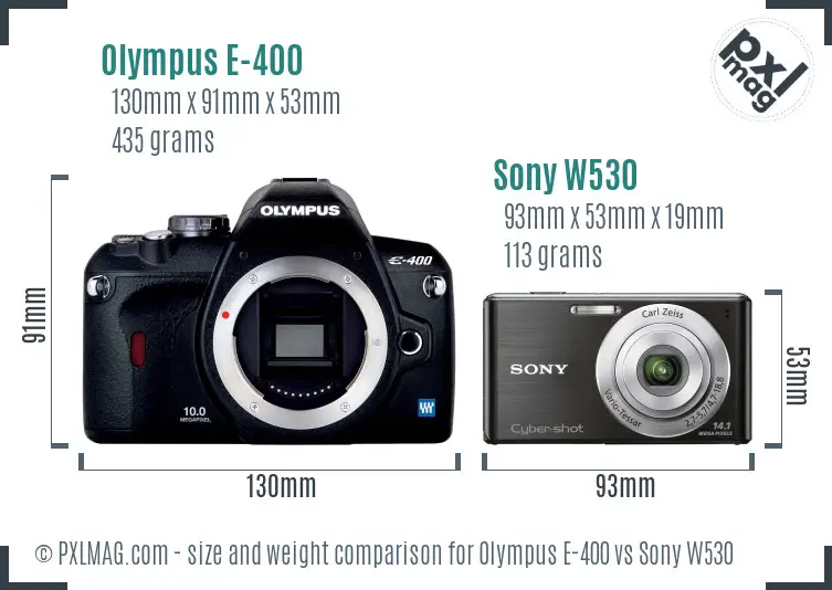 Olympus E-400 vs Sony W530 size comparison