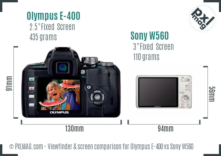 Olympus E-400 vs Sony W560 Screen and Viewfinder comparison