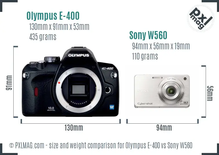 Olympus E-400 vs Sony W560 size comparison