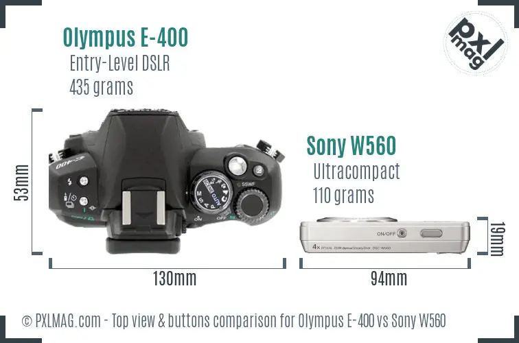 Olympus E-400 vs Sony W560 top view buttons comparison