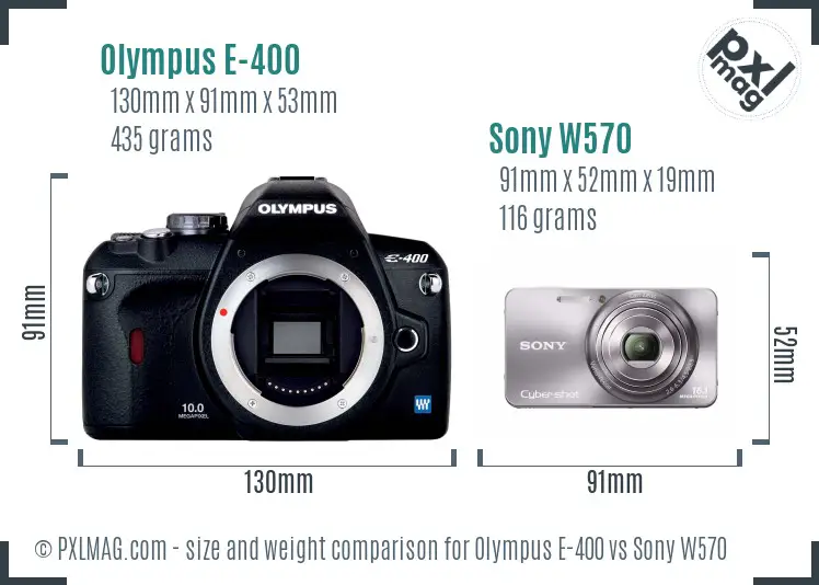 Olympus E-400 vs Sony W570 size comparison