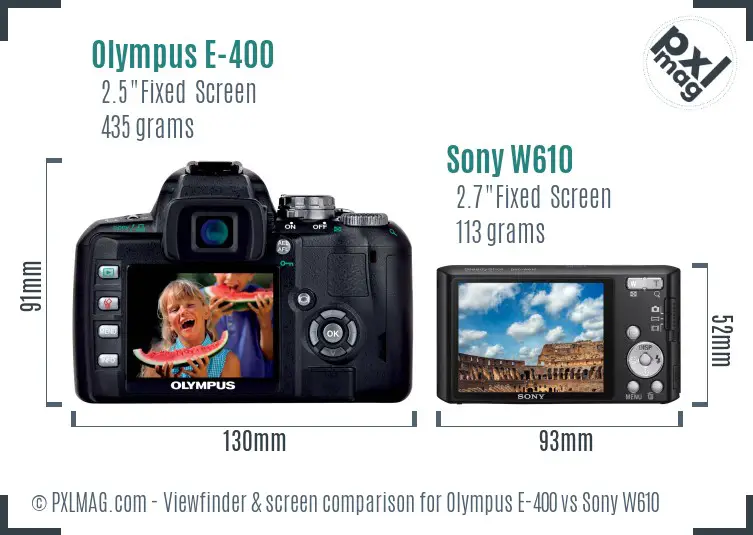 Olympus E-400 vs Sony W610 Screen and Viewfinder comparison