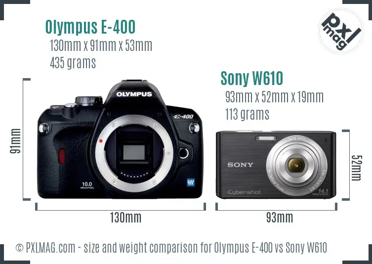 Olympus E-400 vs Sony W610 size comparison