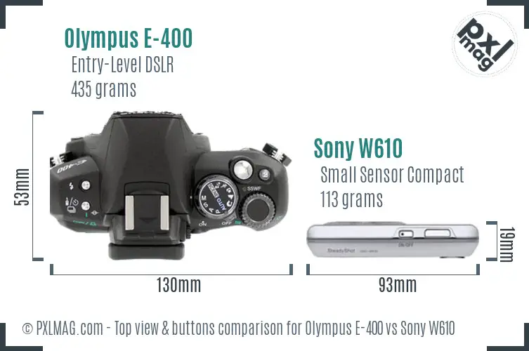 Olympus E-400 vs Sony W610 top view buttons comparison