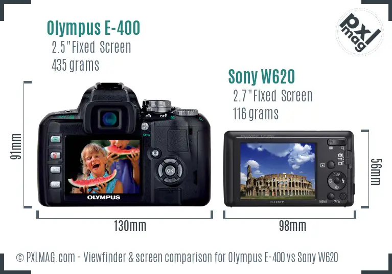 Olympus E-400 vs Sony W620 Screen and Viewfinder comparison