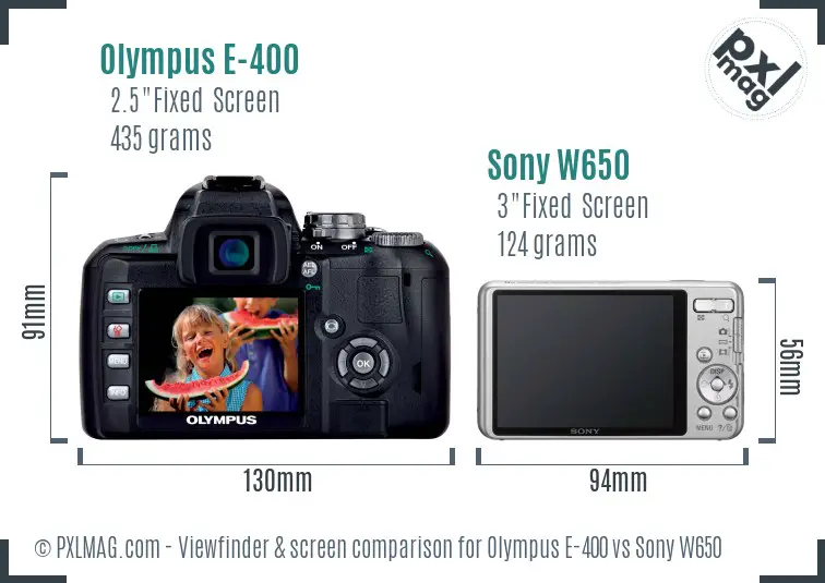 Olympus E-400 vs Sony W650 Screen and Viewfinder comparison