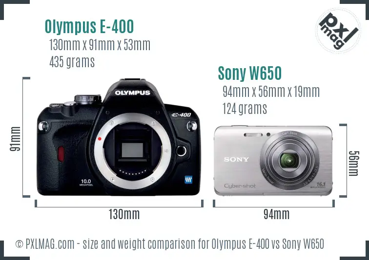 Olympus E-400 vs Sony W650 size comparison