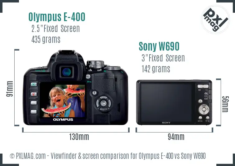 Olympus E-400 vs Sony W690 Screen and Viewfinder comparison