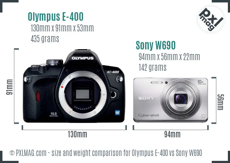 Olympus E-400 vs Sony W690 size comparison