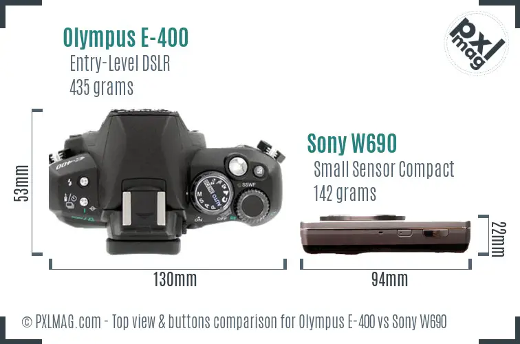Olympus E-400 vs Sony W690 top view buttons comparison