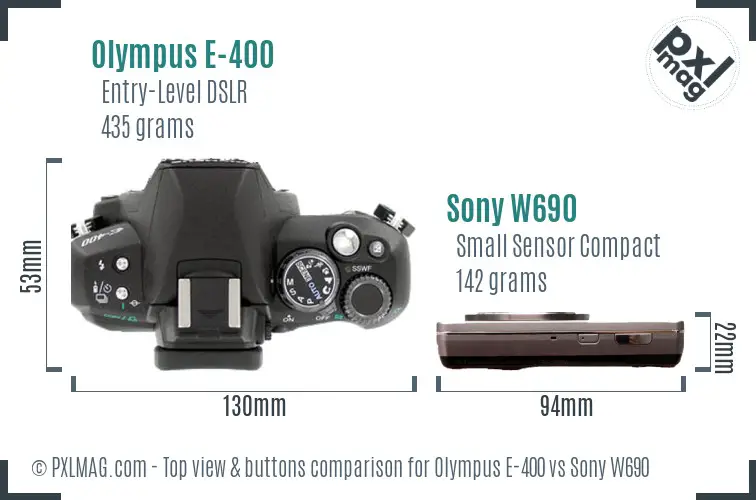 Olympus E-400 vs Sony W690 top view buttons comparison Olympus E-400 vs Sony W690 top view buttons comparison