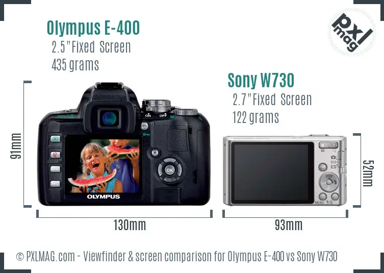 Olympus E-400 vs Sony W730 Screen and Viewfinder comparison