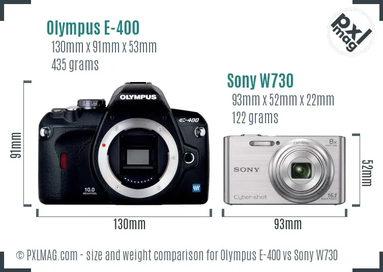 Olympus E-400 vs Sony W730 size comparison