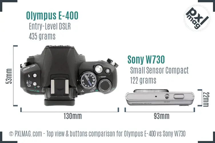 Olympus E-400 vs Sony W730 top view buttons comparison