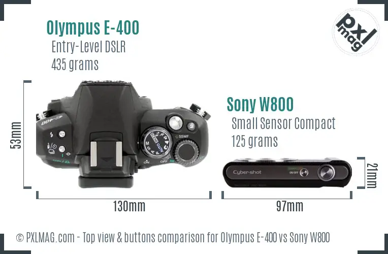 Olympus E-400 vs Sony W800 top view buttons comparison Olympus E-400 vs Sony W800 top view buttons comparison