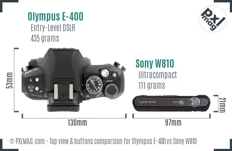 Olympus E-400 vs Sony W810 top view buttons comparison