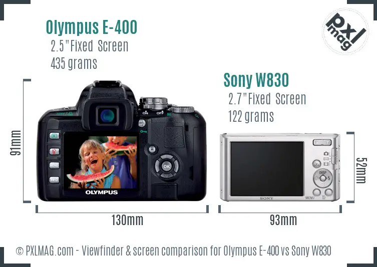 Olympus E-400 vs Sony W830 Screen and Viewfinder comparison