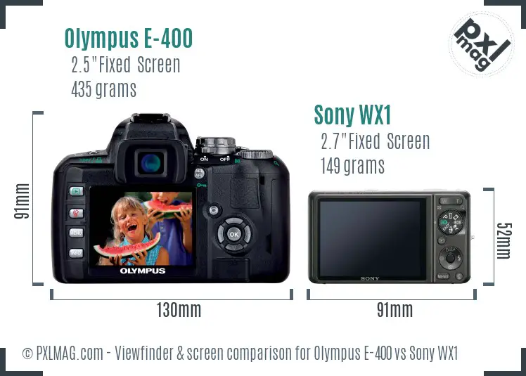 Olympus E-400 vs Sony WX1 Screen and Viewfinder comparison