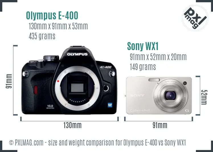 Olympus E-400 vs Sony WX1 size comparison