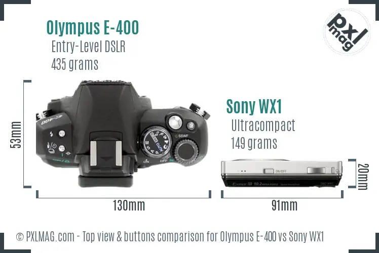 Olympus E-400 vs Sony WX1 top view buttons comparison