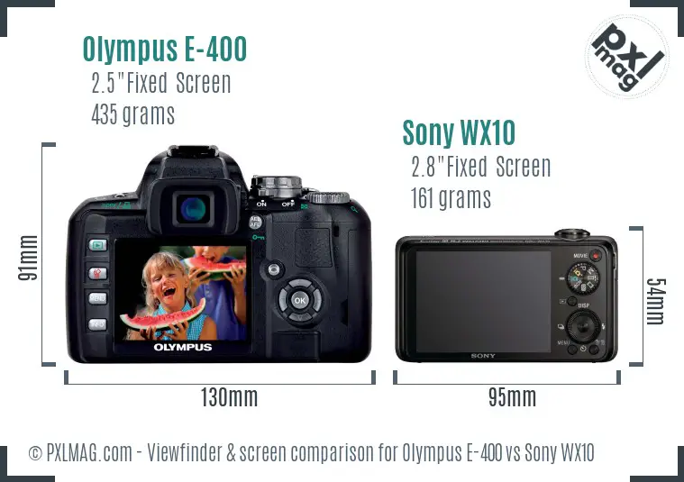 Olympus E-400 vs Sony WX10 Screen and Viewfinder comparison