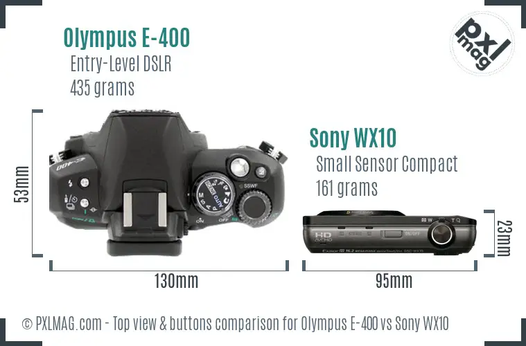 Olympus E-400 vs Sony WX10 top view buttons comparison