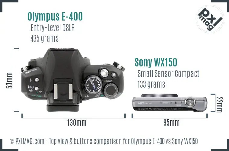 Olympus E-400 vs Sony WX150 top view buttons comparison