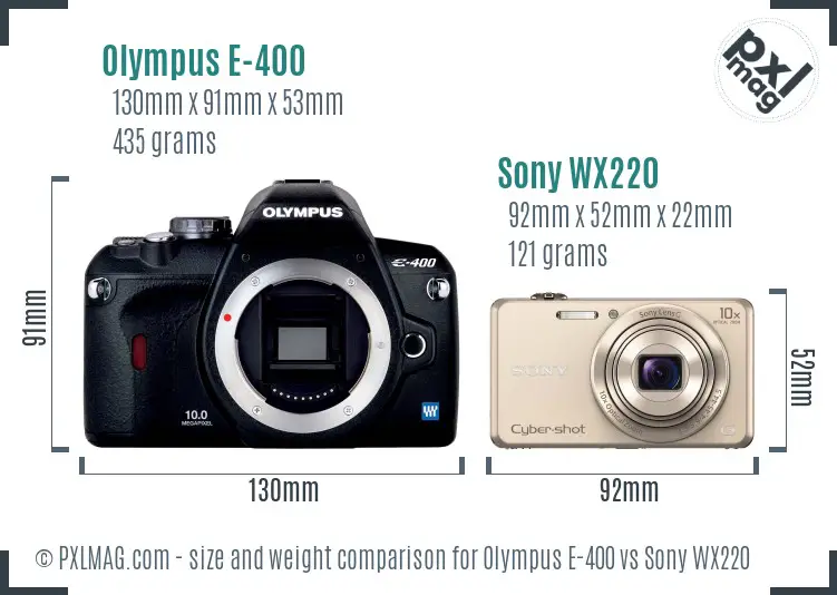 Olympus E-400 vs Sony WX220 size comparison