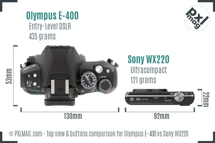 Olympus E-400 vs Sony WX220 top view buttons comparison