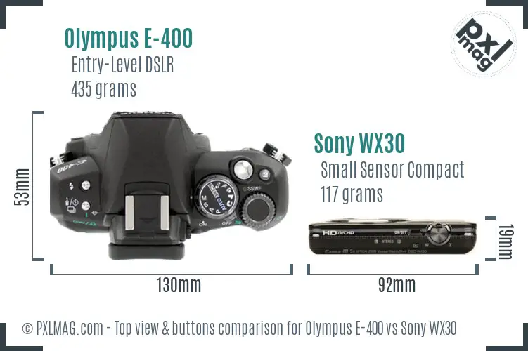 Olympus E-400 vs Sony WX30 top view buttons comparison