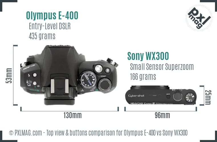 Olympus E-400 vs Sony WX300 top view buttons comparison