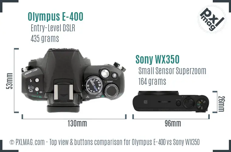 Olympus E-400 vs Sony WX350 top view buttons comparison Olympus E-400 vs Sony WX350 top view buttons comparison