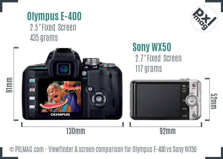 Olympus E-400 vs Sony WX50 Screen and Viewfinder comparison Olympus E-400 vs Sony WX50 Screen and Viewfinder comparison