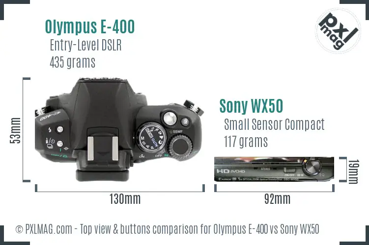 Olympus E-400 vs Sony WX50 top view buttons comparison Olympus E-400 vs Sony WX50 top view buttons comparison
