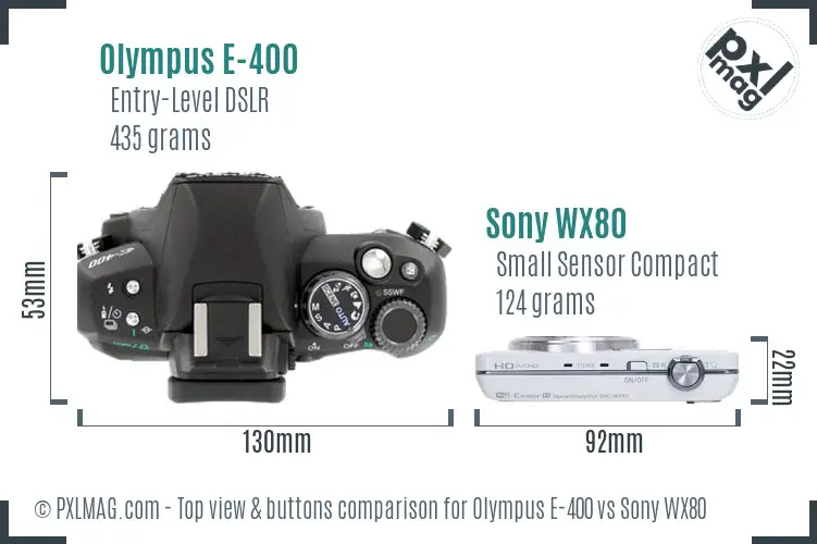 Olympus E-400 vs Sony WX80 top view buttons comparison