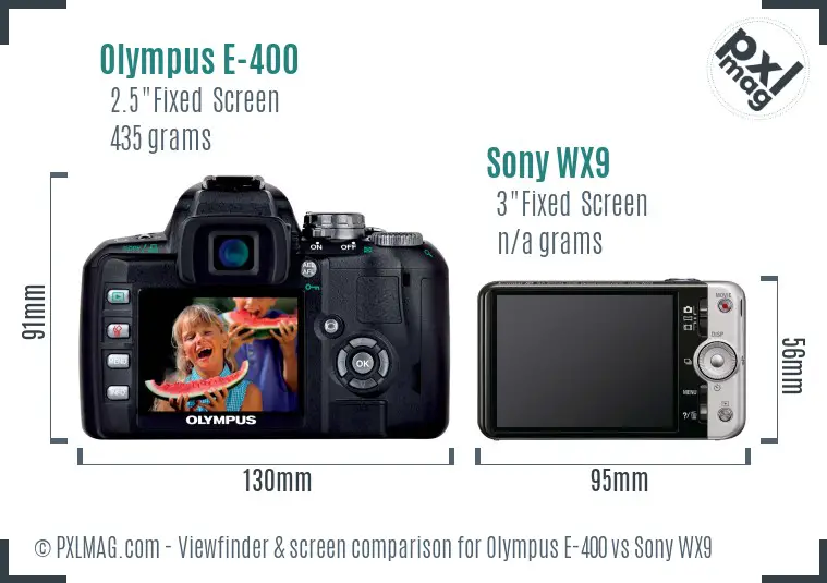 Olympus E-400 vs Sony WX9 Screen and Viewfinder comparison