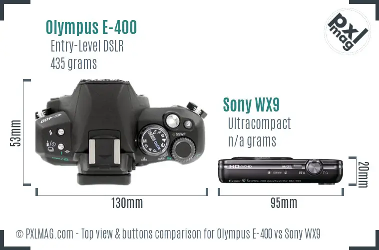 Olympus E-400 vs Sony WX9 top view buttons comparison