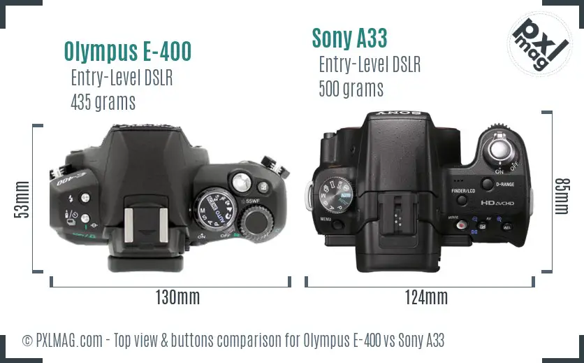 Olympus E-400 vs Sony A33 top view buttons comparison