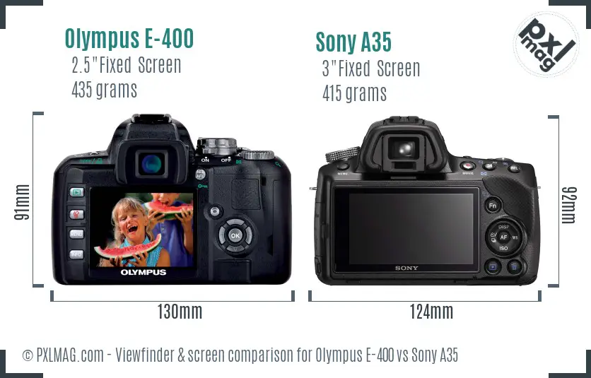 Olympus E-400 vs Sony A35 Screen and Viewfinder comparison
