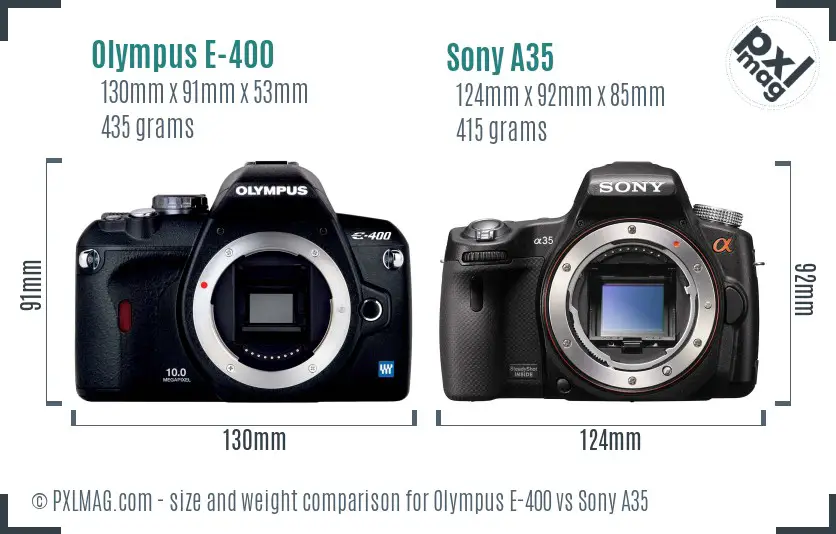Olympus E-400 vs Sony A35 size comparison