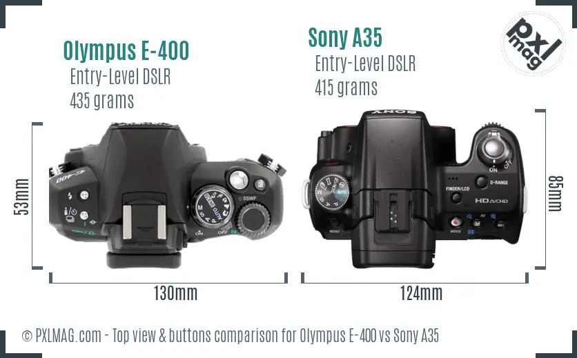 Olympus E-400 vs Sony A35 top view buttons comparison