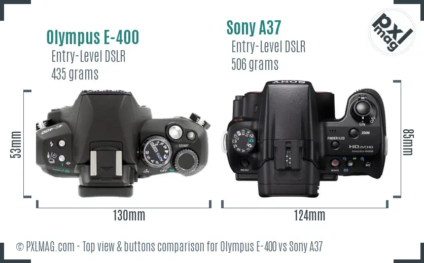 Olympus E-400 vs Sony A37 top view buttons comparison