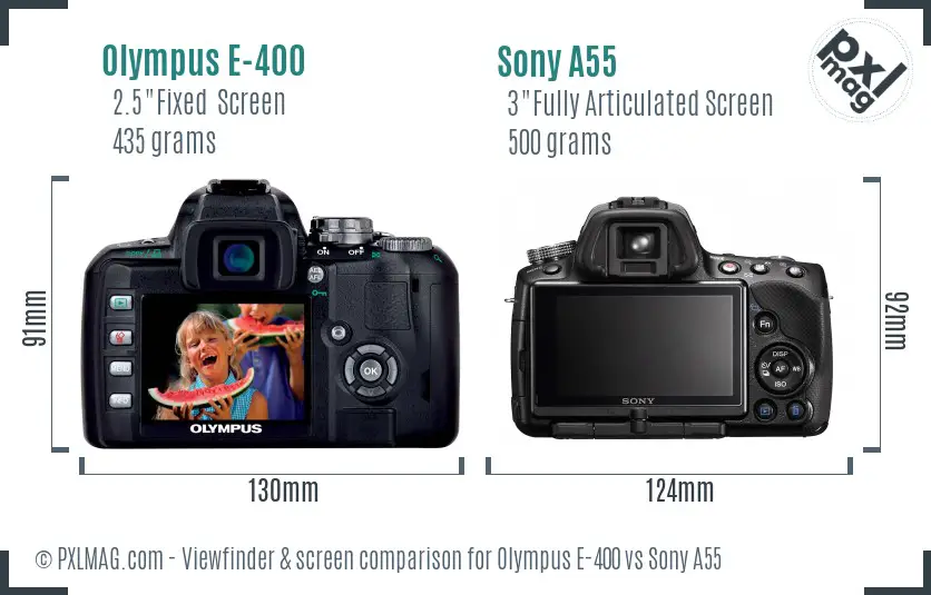 Olympus E-400 vs Sony A55 Screen and Viewfinder comparison
