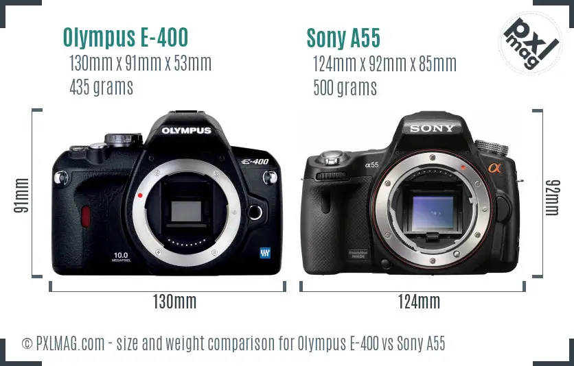 Olympus E-400 vs Sony A55 size comparison