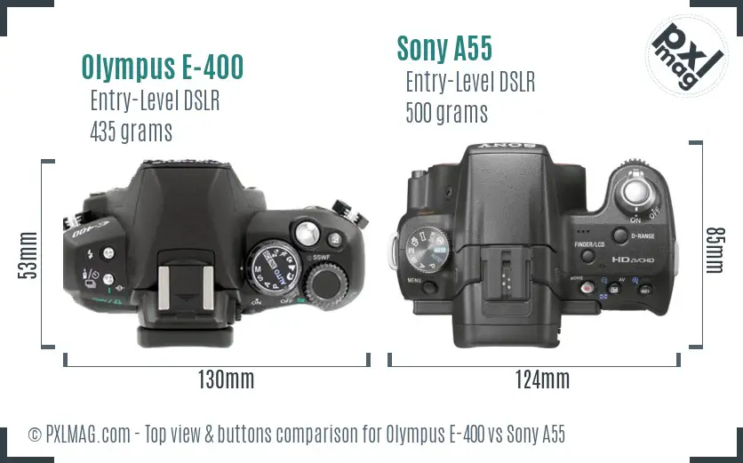 Olympus E-400 vs Sony A55 top view buttons comparison