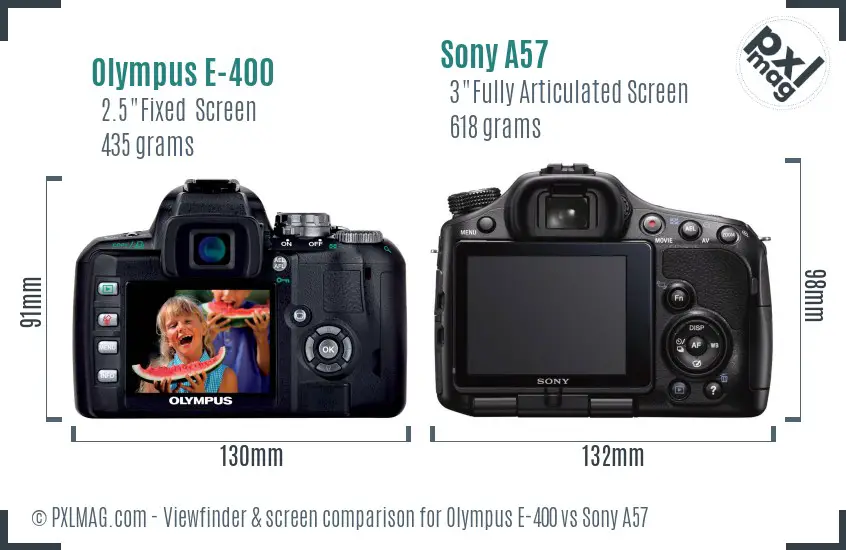 Olympus E-400 vs Sony A57 Screen and Viewfinder comparison