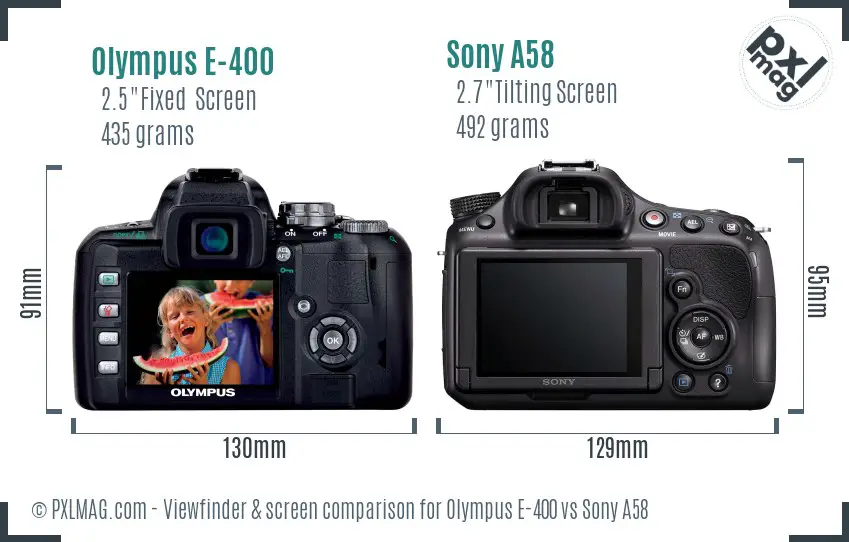 Olympus E-400 vs Sony A58 Screen and Viewfinder comparison